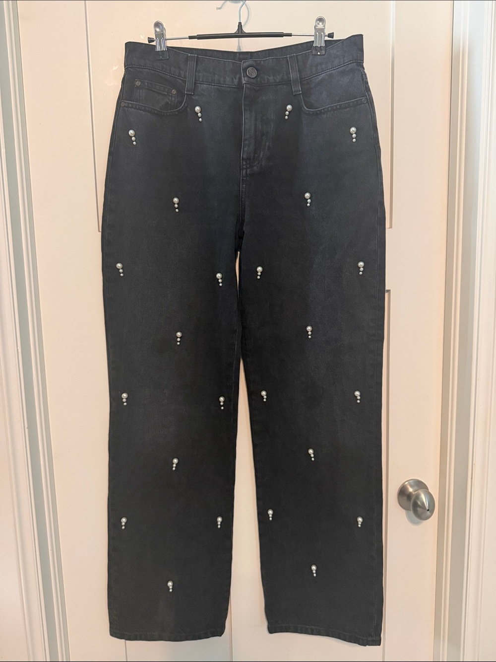 Stella McCartney Black Straight-Leg Jeans with Pearl Studs Size 27